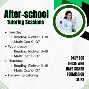 After-school tutoring 2-18 through 2/21